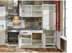 Hot Pino Küchenzeile 220 cm Beton Weißgrau Anschlag rechts 1 Geräteschrank