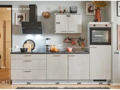 Hot Küchenzeile 260 cm Beton Weißgrau Anschlag rechts 1 Geräteschrank Kühlschränke