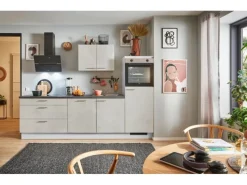 Küchenzeile 250 cm Beton Weißgrau Anschlag rechts 1 Geräteschrank Kühlschränke