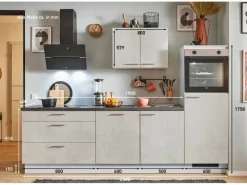 Küchenzeile 250 cm Beton Weißgrau Anschlag rechts 1 Geräteschrank Kühlschränke