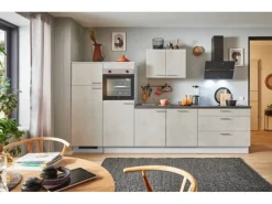 Best Küchenzeile 330 cm Beton Weißgrau Anschlag links 2 Geräteschränke Kühlschränke