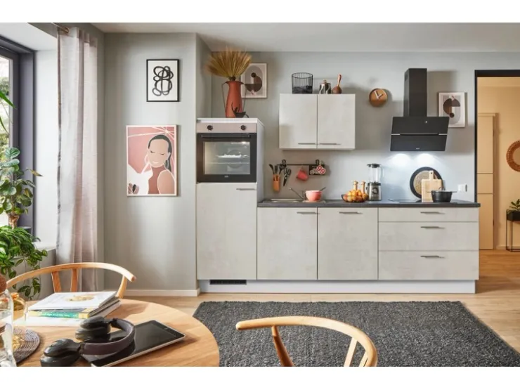 Discount Pino Küchenzeile 260 cm Beton Weißgrau Anschlag links 1 Geräteschrank