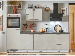 Discount Pino Küchenzeile 260 cm Beton Weißgrau Anschlag links 1 Geräteschrank