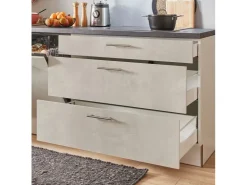 Discount Pino Küchenzeile 260 cm Beton Weißgrau Anschlag links 1 Geräteschrank