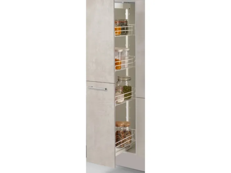 Pino Winkelküchen<Küchenzeile 310cm Beton Weißgrau Anschlag L 1 Geräte-, 1 Apothekerschrank