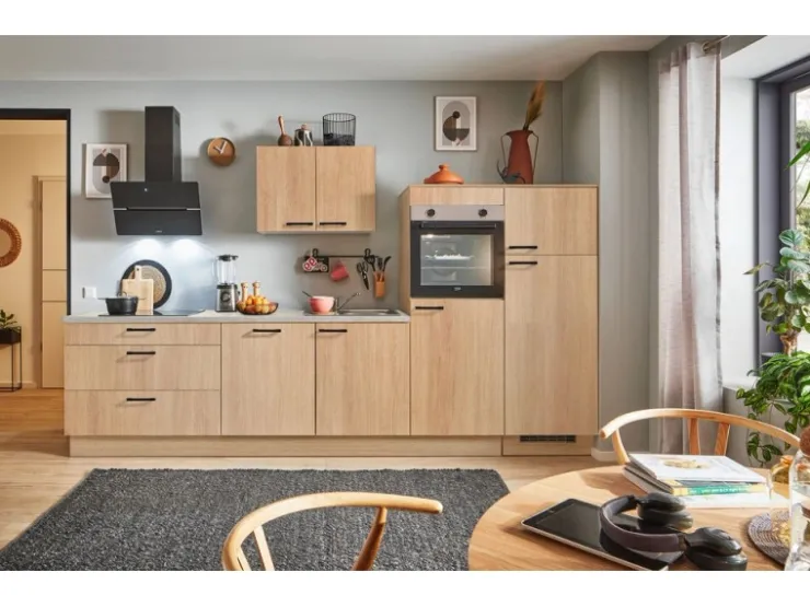 Discount Pino Küchenzeile 340 cm Eiche Aviva Anschlag rechts 2 Geräteschränke