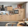 Küchenzeile 340cm Eiche Aviva Anschlag rechts 1 Geräte-, 1 Apothekerschrank Kühlschränke