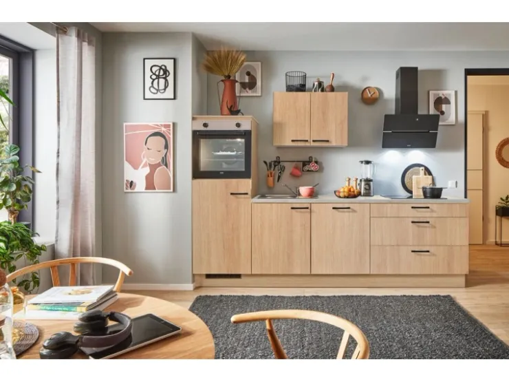 Pino Kochfelder<Küchenzeile 280 cm Eiche Aviva Anschlag links 1 Geräteschrank
