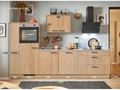 Clearance Küchenzeile 280 cm Eiche Aviva Anschlag links 1 Geräte-, 1 Apothekerschrank Kochfelder|Kühlschränke