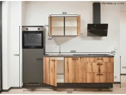 Sale Pino Küchenzeile 260 cm Evoke Eiche Anschlag links 1 Geräteschrank Grafit