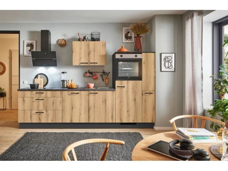 Best Pino Küchenzeile 300cm Evoke Eiche Anschlag rechts 1 Geräte-, 1 Apothekerschrank