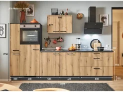 Sale Küchenzeile 280 cm Evoke Eiche Anschlag links 1 Geräte-. 1 Seitenschrank Kühlschränke