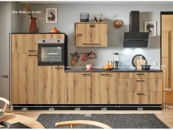 Hot Küchenzeile 260 cm Evoke Eiche Anschlag links 1 Geräteschrank Kühlschränke