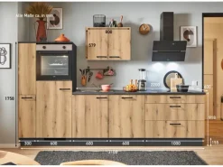 New Küchenzeile 310 cm Evoke Eiche Anschlag links 1 Geräte-, 1 Apothekerschrank Kühlschränke