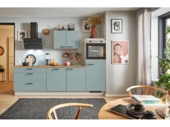 Pino Kühlschränke<Küchenzeile 260 cm Fjordgrün Anschlag rechts 1 Geräteschrank