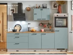 Pino Kühlschränke<Küchenzeile 260 cm Fjordgrün Anschlag rechts 1 Geräteschrank
