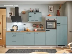 Clearance Pino Küchenzeile 320 cm Fjordgrün Anschlag rechts 2 Geräteschränke