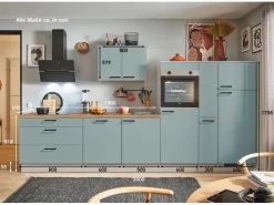 Discount Pino Küchenzeile 350 cm Fjordgrün Anschlag rechts 1 Geräte-, 1 Apothekerschrank