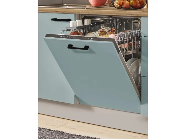 New Pino Küchenzeile 310 cm Fjordgrün Anschlag rechts 1 Geräte-, 1 Apothekerschrank