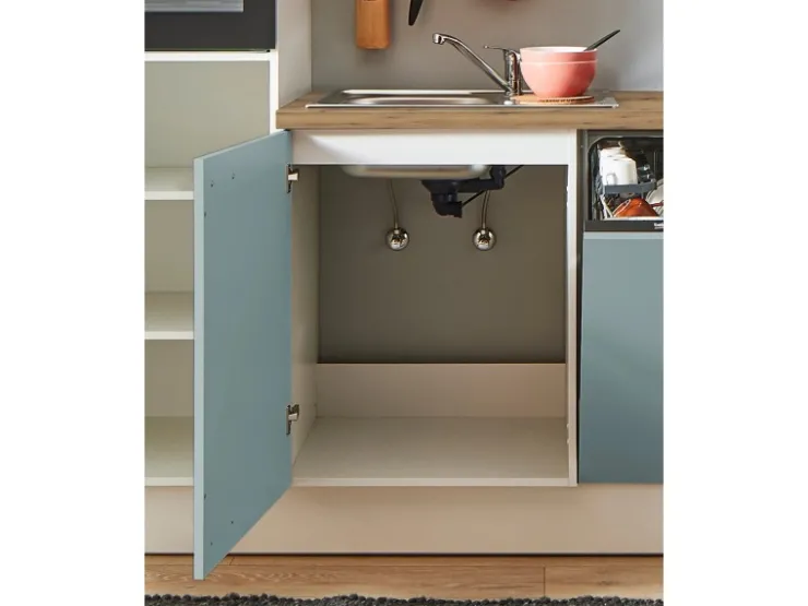 New Pino Küchenzeile 310 cm Fjordgrün Anschlag rechts 1 Geräte-, 1 Apothekerschrank