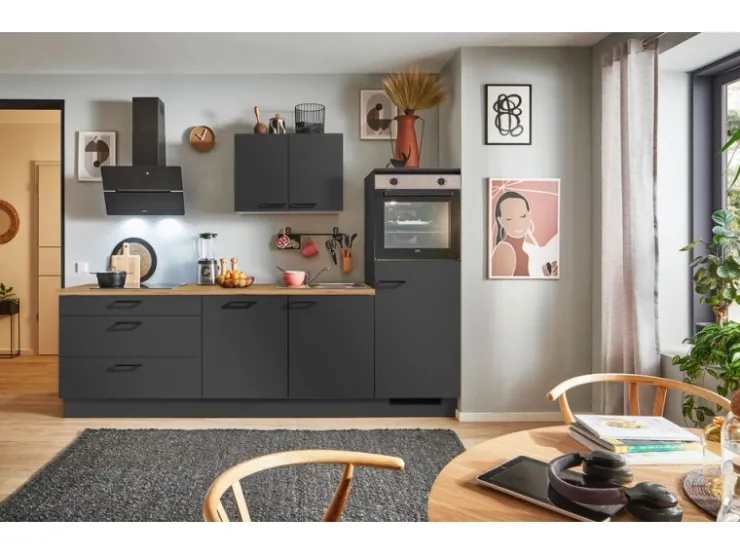 Pino Kühlschränke<Küchenzeile 270 cm Grafit Anschlag rechts 1 Geräteschrank