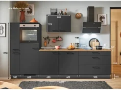 Discount Pino Küchenzeile 300 cm Grafit Anschlag links 1 Geräte-. 1 Seitenschrank