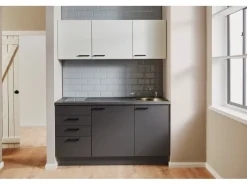 New Küchenzeile 160 cm Grafit Anschlag rechts Kühlschränke
