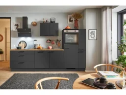 Küchenzeile 280 cm Grafit Anschlag rechts 1 Geräte-. 1 Seitenschrank Kühlschränke