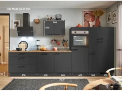 Pino Kühlschränke<Küchenzeile 360 cm Grafit Anschlag rechts 1 Geräte-, 1 Apothekerschrank