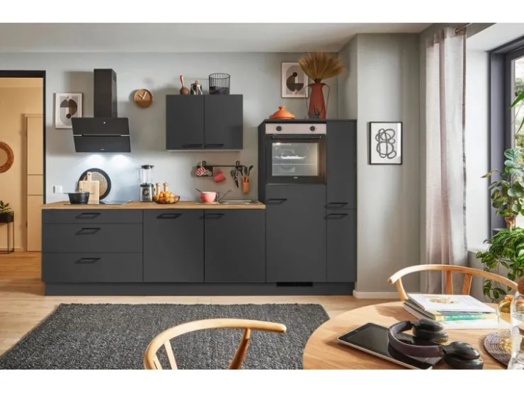 Outlet Pino Küchenzeile 300 cm Grafit Anschlag rechts 1 Geräte-. 1 Seitenschrank