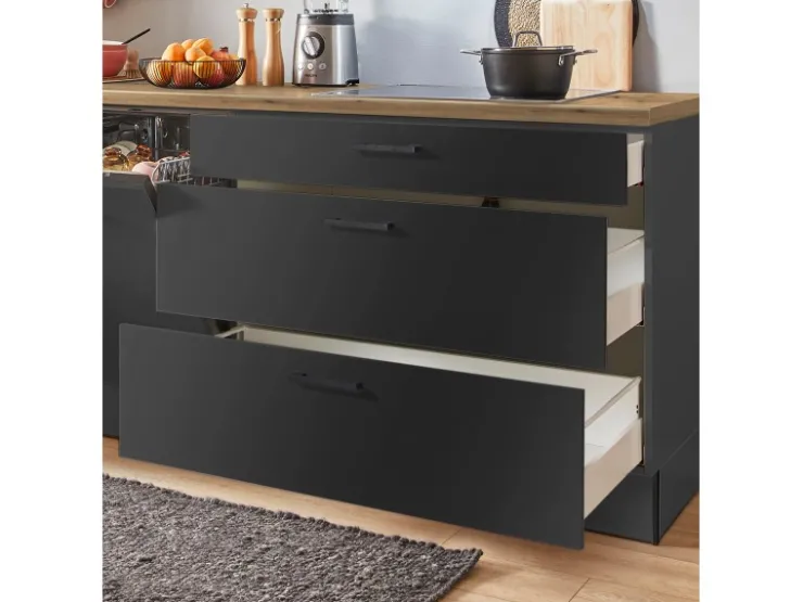 Outlet Pino Küchenzeile 300 cm Grafit Anschlag rechts 1 Geräte-. 1 Seitenschrank