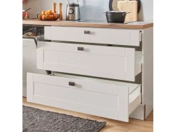 Pino Kühlschränke<Küchenzeile 340cm Kaschmirgrau Matt Anschlag R 1 Geräte-, 1Apothekerschrank