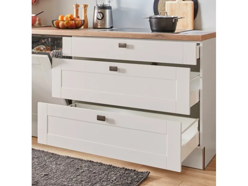 Best Küchenzeile 280cm Kaschmirgrau Matt Anschlag R 1 Geräte-. 1 Seitenschrank Kühlschränke