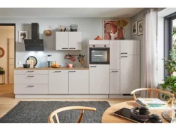 Clearance Küchenzeile 360cm Kaschmirgrau Anschlag rechts 1Geräte-, 1 Apothekerschrank Kühlschränke
