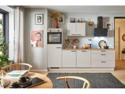 Discount Küchenzeile 250 cm Kaschmirgrau Anschlag links 1 Geräteschrank Kühlschränke