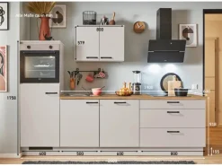 Discount Küchenzeile 250 cm Kaschmirgrau Anschlag links 1 Geräteschrank Kühlschränke