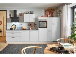 Sale Pino Küchenzeile 370 cm Lichtgrau Anschlag rechts 1 Geräte-, 1 Apothekerschrank