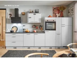 Sale Pino Küchenzeile 370 cm Lichtgrau Anschlag rechts 1 Geräte-, 1 Apothekerschrank