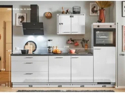 Outlet Küchenzeile 270 cm Lichtgrau Hochglanz Anschlag rechts 1 Geräteschrank Kochfelder