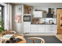 Outlet Küchenzeile 280 cm Lichtgrau Hochglanz Anschlag links 1 Geräteschrank Kochfelder