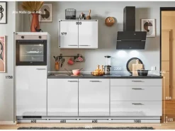 Outlet Küchenzeile 280 cm Lichtgrau Hochglanz Anschlag links 1 Geräteschrank Kochfelder