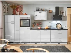 Sale Pino Küchenzeile 340cm Lichtgrau Hochglanz Anschlag L 1Geräte-,1Apothekerschrank