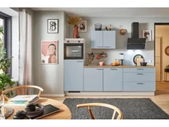 New Pino Küchenzeile 250 cm Pastellblau Anschlag links 1 Geräteschrank