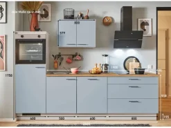 New Pino Küchenzeile 250 cm Pastellblau Anschlag links 1 Geräteschrank