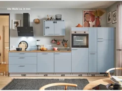 Küchenzeile 370cm Pastellblau Anschlag rechts 1 Geräte-, 1 Apothekerschrank Kühlschränke