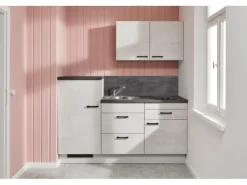Küchenzeile 180 cm Pastellblau Anschlag links 1 Geräteschrank Kühlschränke