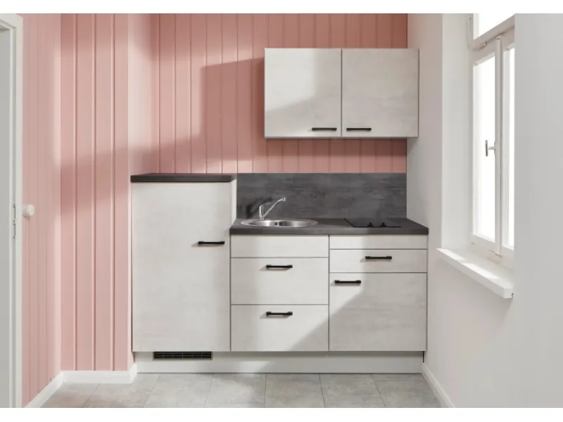Küchenzeile 180 cm Pastellblau Anschlag links 1 Geräteschrank Kühlschränke