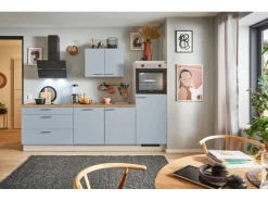 Clearance Pino Küchenzeile 280 cm Pastellblau Anschlag rechts 1 Geräteschrank