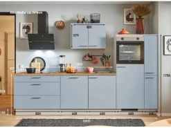 Sale Küchenzeile 270 cm Pastellblau Anschlag rechts 1 Geräteschrank Kochfelder|Kühlschränke