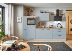 Sale Pino Küchenzeile 280 cm Pastellblau Anschlag links 1 Geräte-, 1 Apothekerschrank
